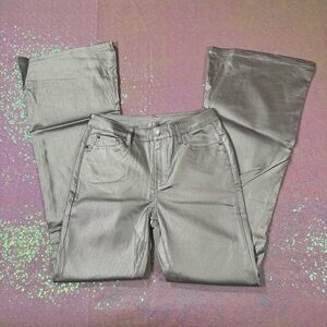 metallic silver high waisted flare pants